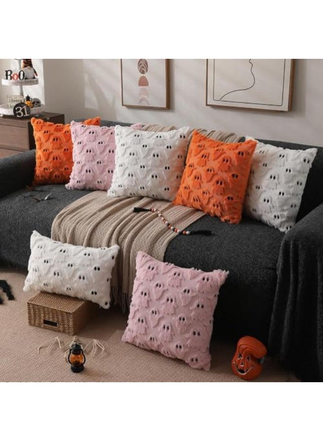 ChicAbode 2 Pcs Halloween Pillow Covers, 18x18 Inch White Ghost Throw Pillow Cases, Soft Plush Faux Fur Cushion Covers for Sofa Couch Chair Bedroom Living Room Home Decor - Image 3